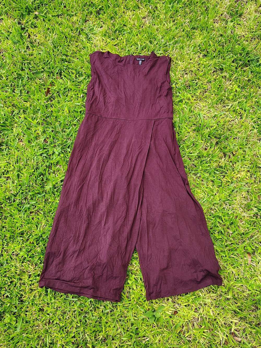 Eileen Fisher Purple Viscose Knit Wide-Leg Sleeveless Round Neck Jumpsuit L